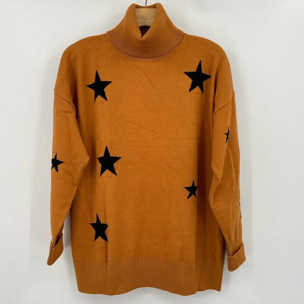 Kinkia Womens Casual Long Sleeve Turtleneck Star Pattern Sweater Size XL P3